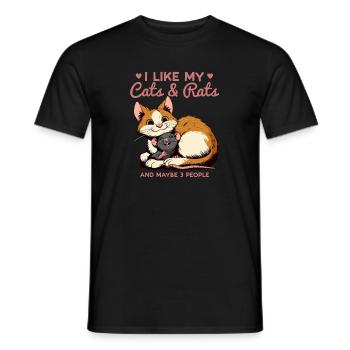 I like my Cats and Rats and maybe 3 people - Men's T-Shirt - black - Front - AI Model Male 178 light (178cm)