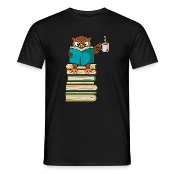 Livre drôle de hibou lisant et buvant du thé - T-shirt homme - noir - Devant - AI Model Male 178 light (178cm)