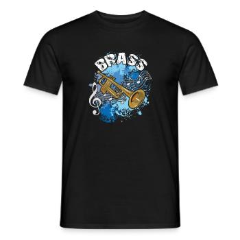Trompette avec des lignes de notes sur des éclaboussures de couleur - T-shirt homme - noir - Devant - AI Model Male 178 light (178cm)