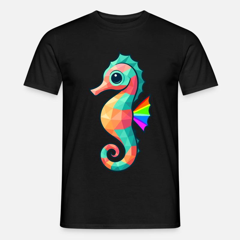 Buntes Seepferd Design mit Regenbogenfarben - Männer T-Shirt - Schwarz