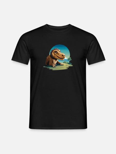 Dinosaur walking in the grass - Men's T-Shirt - black