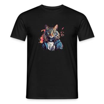 Un chat sauvage coloré streetwear - T-shirt homme - noir - Devant - AI Model Male 178 light (178cm)
