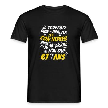 conneries 67 ans / cadeau anniversaire 67 ans - T-shirt homme - noir - Devant - AI Model Male 178 light (178cm)
