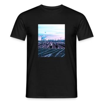 Railway station - Men's T-Shirt - black - Front - AI Model Male 178 light (178cm)