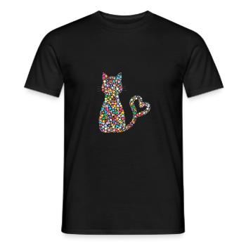 Kreis Muster Katze mit Herz Schwanz Schweif - Männer T-Shirt - Schwarz - Vorne - AI Model Male 178 light (178cm)