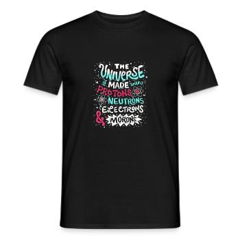 Univers drôle est faite avec des protons et Morons - T-shirt homme - noir - Devant - AI Model Male 178 light (178cm)