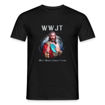Lustiges Disc Golf Frisbee Jesus Geschenk - Männer T-Shirt - Schwarz - Vorne - AI Model Male 178 light (178cm)