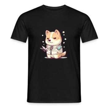 Chien japonais Shiba Inu médecin scientifique - T-shirt homme - noir - Devant - AI Model Male 178 light (178cm)
