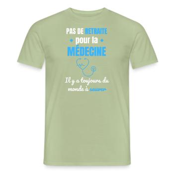 pas de retraite pour la médecine - T-shirt homme - vert sauge - Devant - AI Model Male 178 light (178cm)
