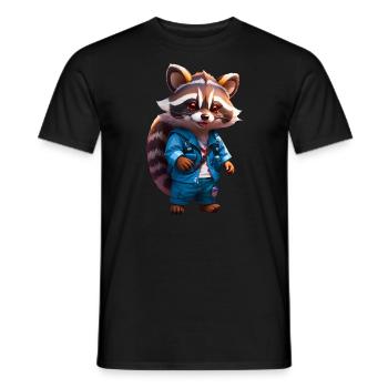 Happy Chibi raccoon racoon in jeans - Men's T-Shirt - black - Front - AI Model Male 178 light (178cm)