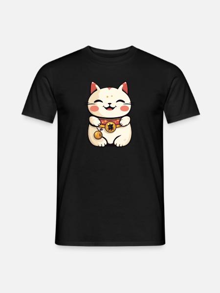 Maneki Neko Cat - Anime Shirt - Männer T-Shirt - Schwarz