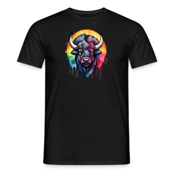 Bison, Tier, Cool, Atemberaubend, Buntes Aquarell - Männer T-Shirt - Schwarz - Vorne - AI Model Male 178 light (178cm)