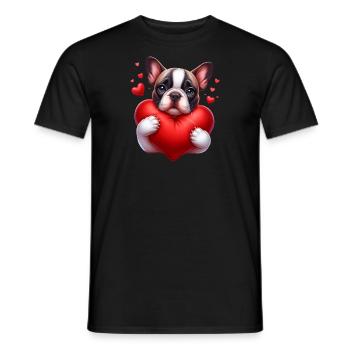 Cute Frenchie Hugging a Heart Pillow - Men's T-Shirt - black - Front - AI Model Male 178 light (178cm)