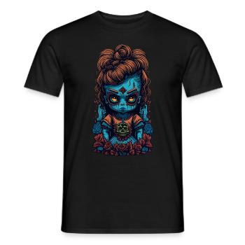 Horror Doll Comic Illustration - Men's T-Shirt - black - Front - AI Model Male 178 light (178cm)