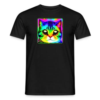 Chat de mauvaise humeur aux couleurs vives - T-shirt homme - noir - Devant - AI Model Male 178 light (178cm)