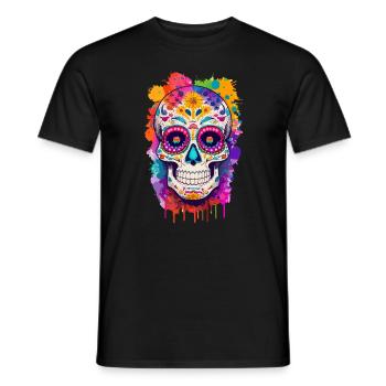 Skull T-Shirt Dia de Muertos Multi Color - Men's T-Shirt - black - Front - AI Model Male 178 light (178cm)