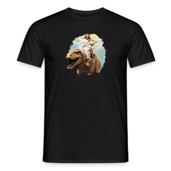 Cool Jesus Rides Dinosaur Funnier - Men's T-Shirt - black - Front - AI Model Male 178 light (178cm)