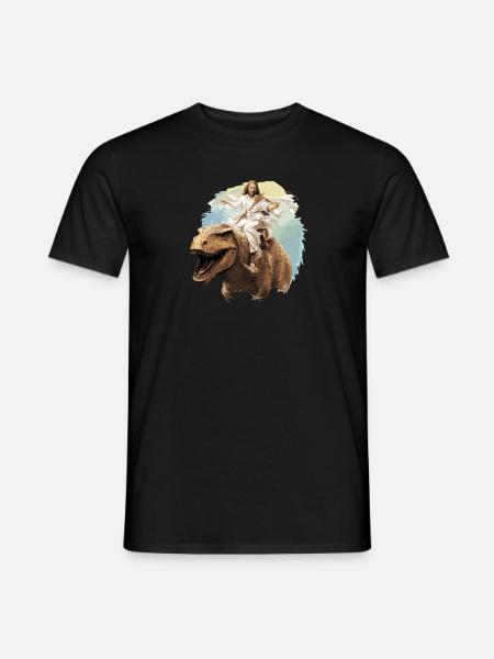 Cool Jesus Rides Dinosaur Funnier - T-shirt homme - noir