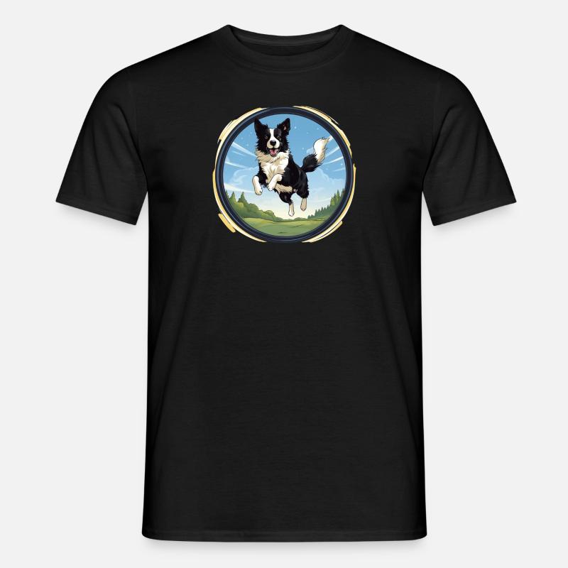 Fröhlicher Border Collie Hund - Männer T-Shirt - Schwarz