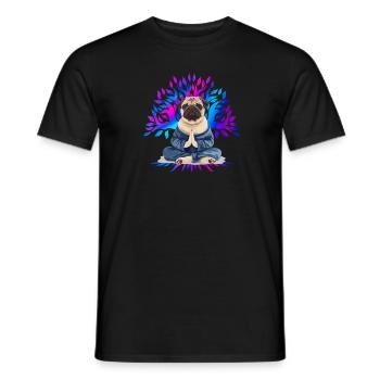 Pug Meditates Lotus Tree of Life Meditation - Men's T-Shirt - black - Front - AI Model Male 178 light (178cm)