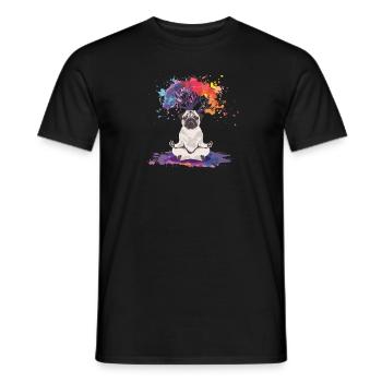 Pug Meditates Lotus Tree of Life Meditation - Men's T-Shirt - black - Front - AI Model Male 178 light (178cm)