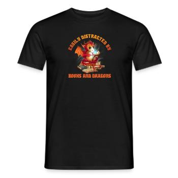 Easily distracted by books and dragon graphics - Men's T-Shirt - black - Front - AI Model Male 178 light (178cm)