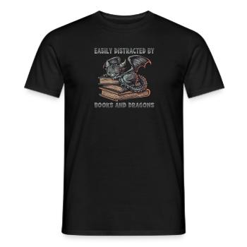 Easily distracted by books and dragon graphics - Men's T-Shirt - black - Front - AI Model Male 178 light (178cm)