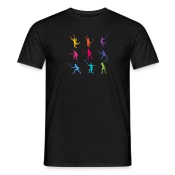 Silhouettes colorées de joueurs de badminton en action - T-shirt homme - noir - Devant - AI Model Male 178 light (178cm)