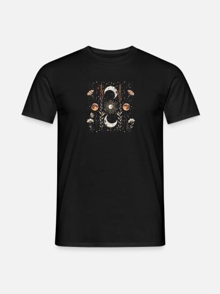 Mystische Mondphasen und Blumen - Männer T-Shirt - Schwarz