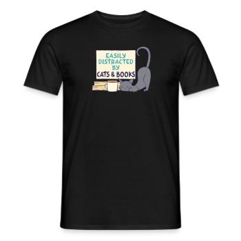 Facilement distrait par les chats et les livres - T-shirt homme - noir - Devant - AI Model Male 178 light (178cm)