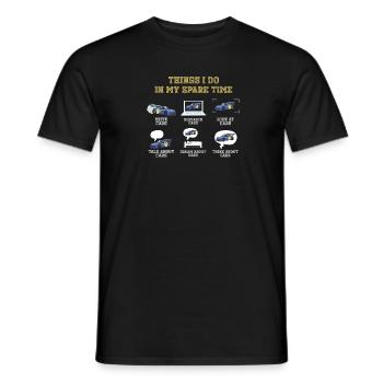 What I do in my free time: driving cars, - Men's T-Shirt - black - Front - AI Model Male 178 light (178cm)