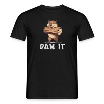 Dam It Biber Cartoon Mit Staudamm Und Wasser - Männer T-Shirt - Schwarz - Vorne - AI Model Male 178 light (178cm)