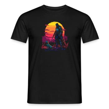 Knight And Dog At Dusk In Front - Men's T-Shirt - black - Front - AI Model Male 178 light (178cm)