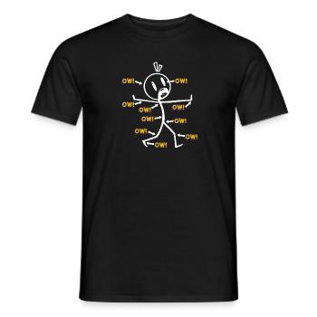 Funny "Ow!" Stick figure illustration with - Men's T-Shirt - black - Front - AI Model Male 178 light (178cm)