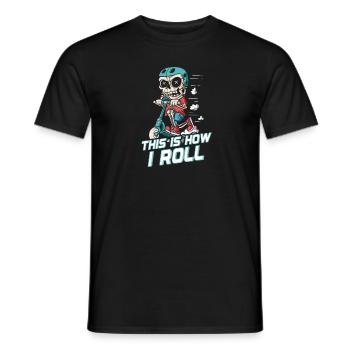 How I Roll: Skater Skeleton on Scooter - Men's T-Shirt - black - Front - AI Model Male 178 light (178cm)
