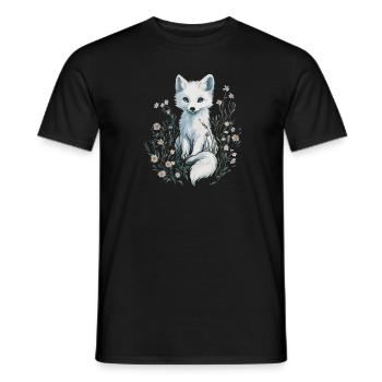 Eleganter Weißer Fuchs in Blumenwiese Gemälde - Männer T-Shirt - Schwarz - Vorne - AI Model Male 178 light (178cm)