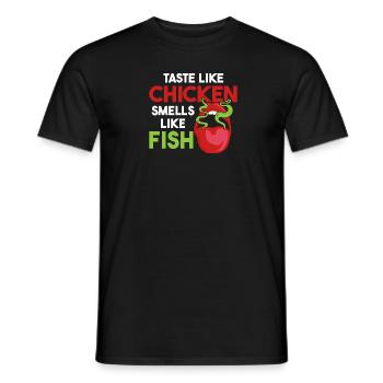 Tastes like chicken Smells like fish Funnier - Men's T-Shirt - black - Front - AI Model Male 178 light (178cm)