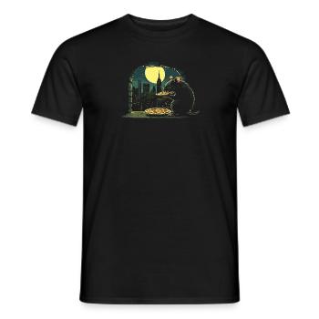 Rat dégustant une pizza au clair de lune devant la ligne d’horizon - T-shirt homme - noir - Devant - AI Model Male 178 light (178cm)