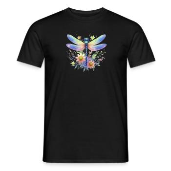 Libellule Et Fleurs Aquarelle Nature Motif - T-shirt homme - noir - Devant - AI Model Male 178 light (178cm)