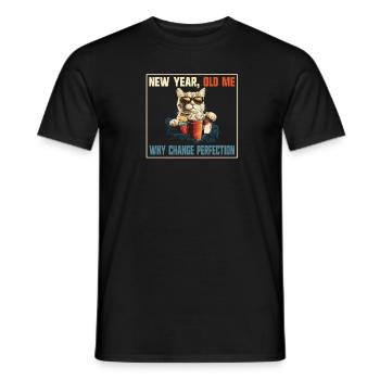 New Year Old Me Perfection Cats Humor - Men's T-Shirt - black - Front - AI Model Male 178 light (178cm)
