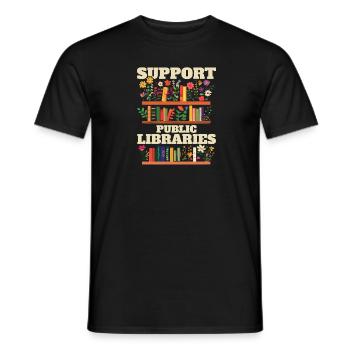 Unterstütze Öffentliche Bibliotheken Mit Blumen - Männer T-Shirt - Schwarz - Vorne - AI Model Male 178 light (178cm)