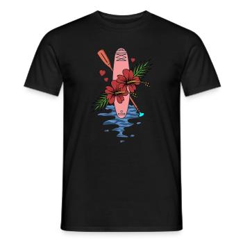Stand Up Paddle Chien et Fille Hibiscus Fleur Art - T-shirt homme - noir - Devant - AI Model Male 178 light (178cm)