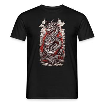 Retro Dragon in Ukiyo-E Style Japan Aesthetic - Men's T-Shirt - black - Front - AI Model Male 178 light (178cm)
