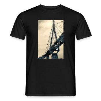 Hamburg Bridges Skyline Illustration - Men's T-Shirt - black - Front - AI Model Male 178 light (178cm)