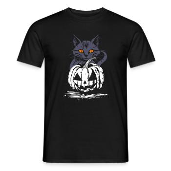 Schwarze Katze mit Kürbis - Halloween Design - Männer T-Shirt - Schwarz - Vorne - AI Model Male 178 light (178cm)