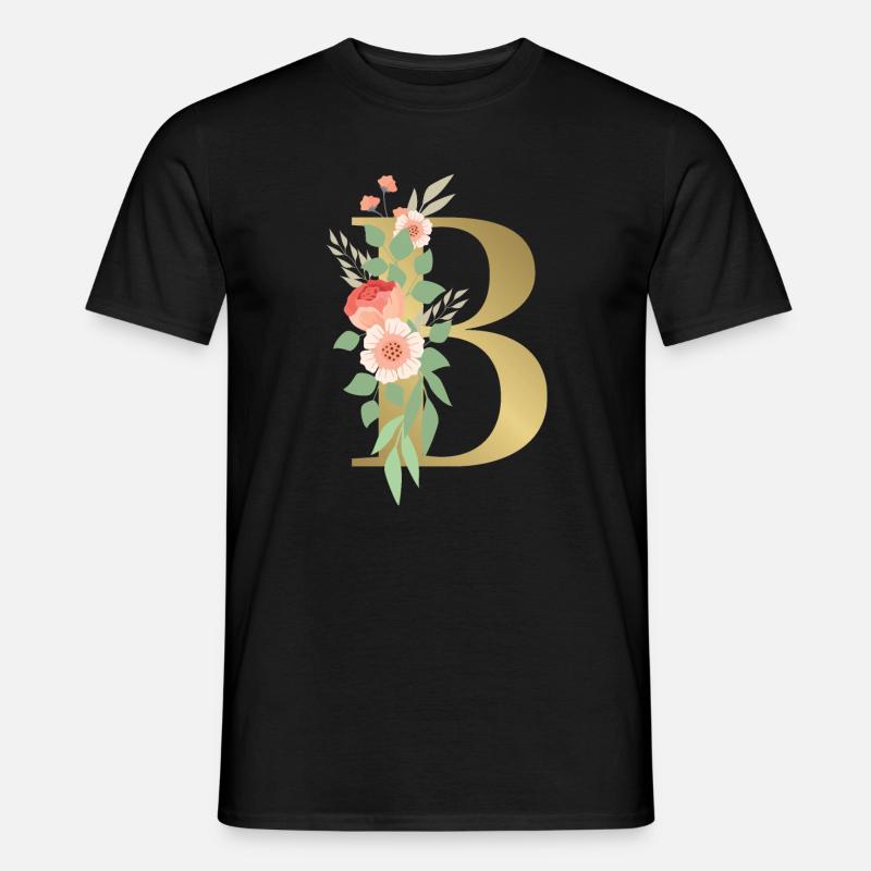 Eleganter Buchstabe 'B' mit Blumen - Männer T-Shirt - Schwarz