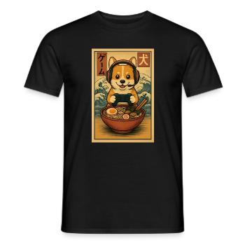 Ramen Corgi Gaming Anime Japanese Noodle Bowl - Men's T-Shirt - black - Front - AI Model Male 178 light (178cm)