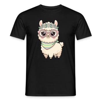 Lama pastel avec couronne florale - T-shirt homme - noir - Devant - AI Model Male 178 light (178cm)
