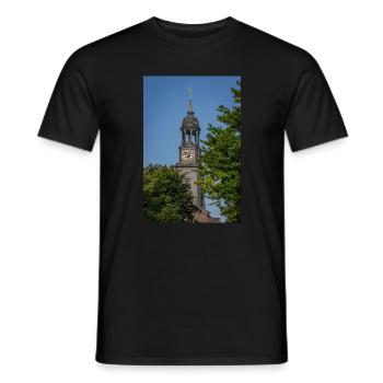 St. Michael's Church between two trees - Men's T-Shirt - black - Front - AI Model Male 178 light (178cm)