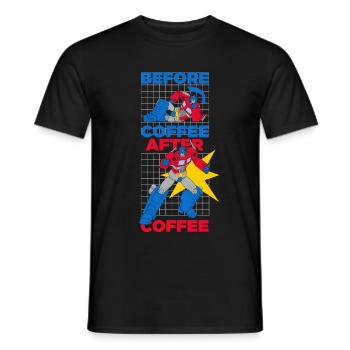 Transformers Optimus Prime Before And After Coffee - Men's T-Shirt - black - Front - AI Model Male 178 light (178cm)
